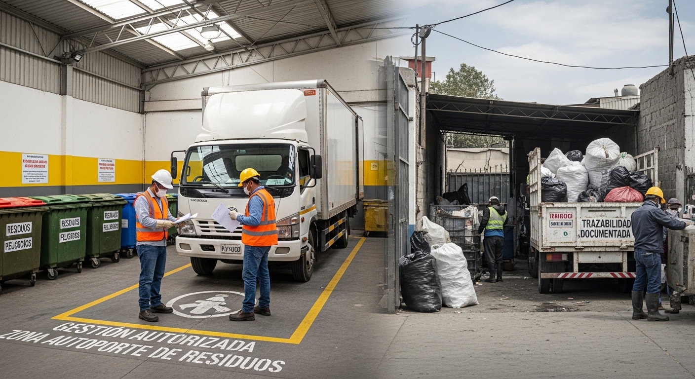 Operación logística de Caryma como EO-RS autorizada: transporte de residuos industriales con trazabilidad documentada y personal de ingeniería.